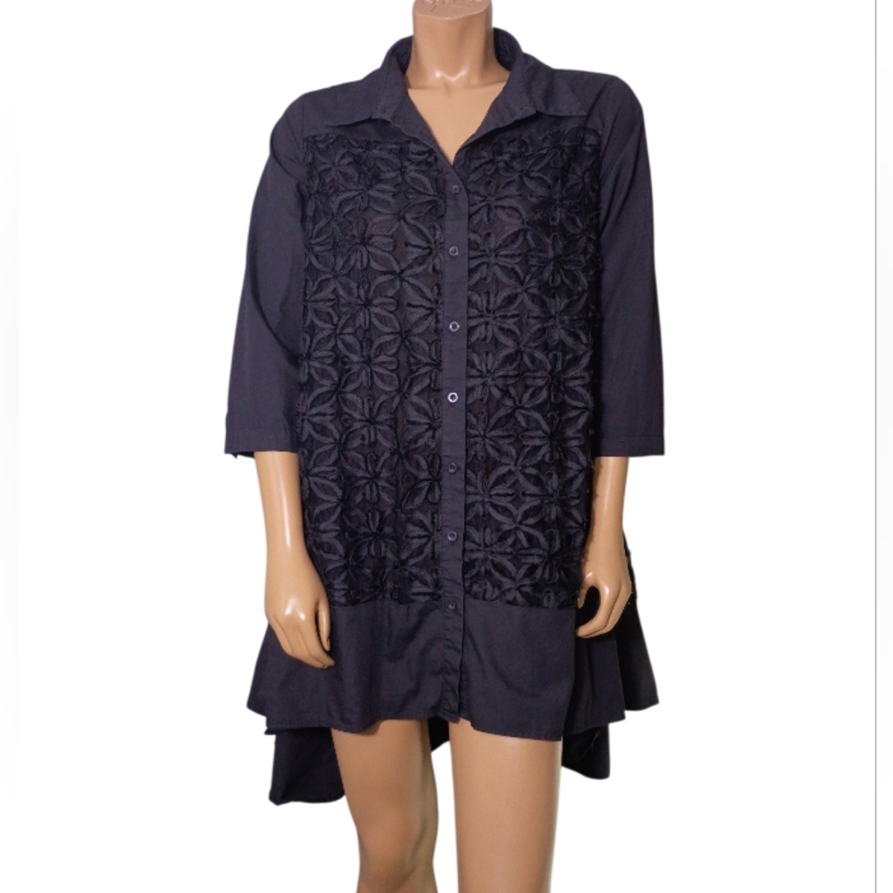 Gracia Beautiful Black Dress With Floral Details‎ Size M